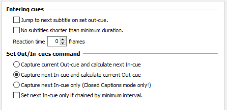   Options to capture In/Out cues