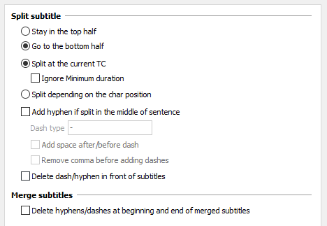  Options for Split subtitles