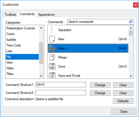  Customize Dialog - Commands