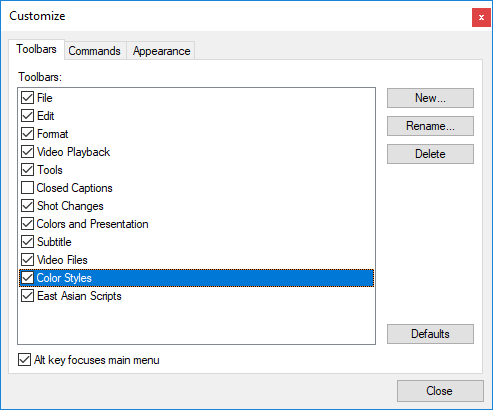  Customize Dialog - Toolbars Tab