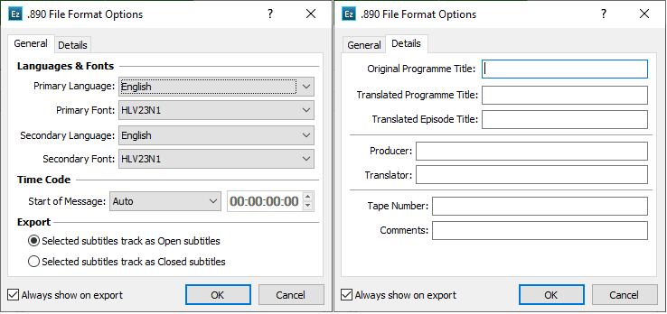  .890 Export Configuration