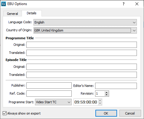  EBU Export Configuration