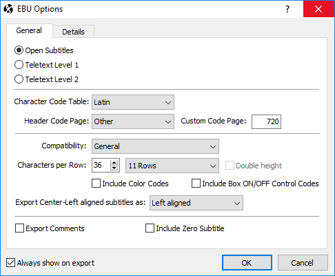  EBU Export Configuration