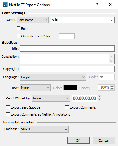  Netflix Timed Text export configuration