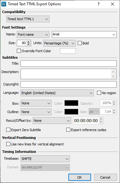  Timed Text DFXP XML Export Configuration