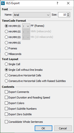  Excel Export Configuration