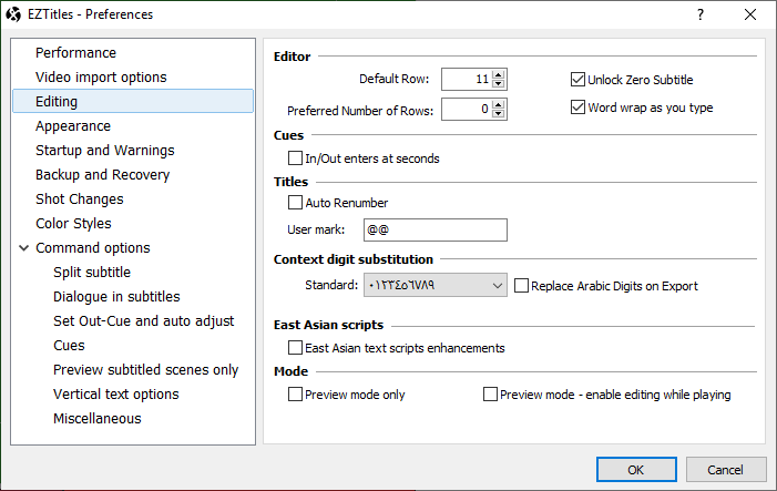  Preferences - Editing 