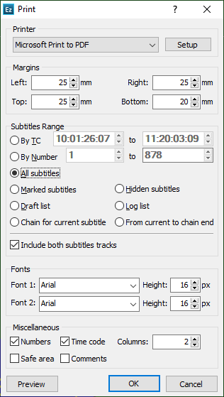  Print Subtitles Dialog