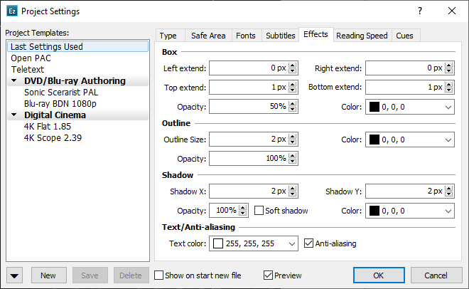  Project Properties – Effects Page (Native mode)