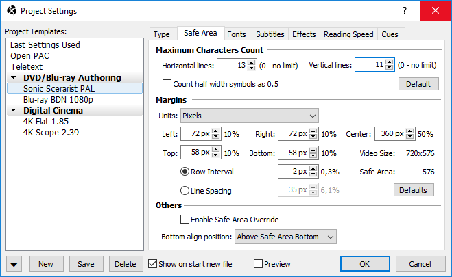  Project Settings- Safe Area page