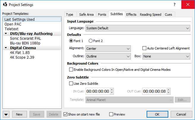  Project Settings  Subtitles Defaults